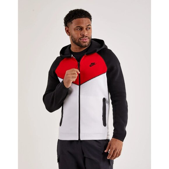 Nike Tech Fleece Full-Zip Hoodie Men’s Size XL White/Red/Black FZ4709-100 - Picture 1 of 3